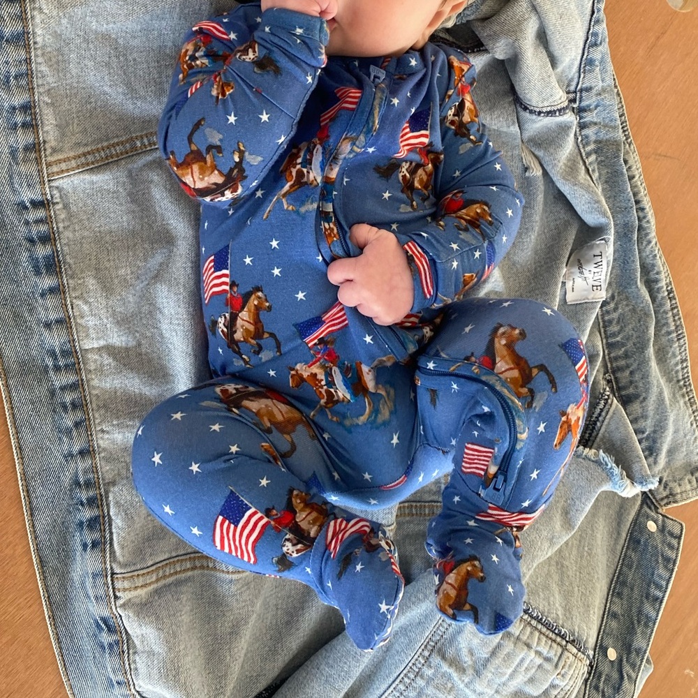 Buckaroo Baby Gallup USA rodeo footie zip up onesie - Picture 7 of 8